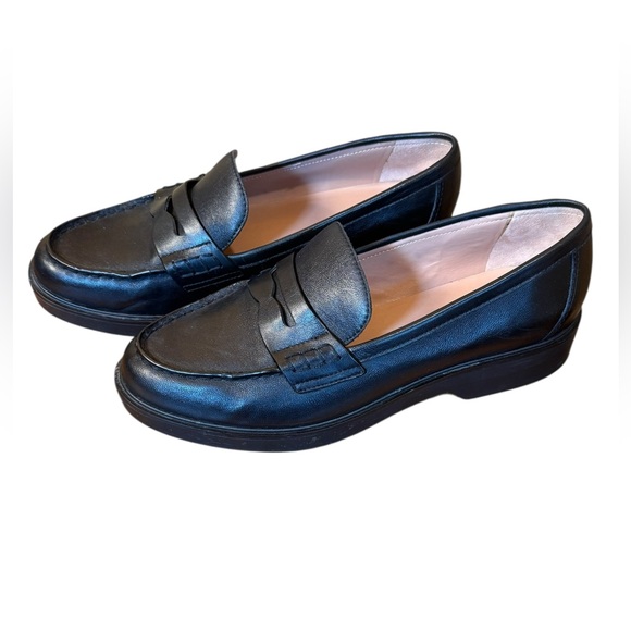 Nordstrom Black Leather Loafers Size 9M 1.25" Heel Classic Dark Academia - Picture 3 of 13